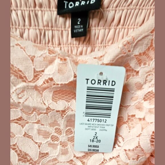 NEW TORRID PLUS SIZE LACE Square Neck Pink Smocked Crop Top Tank 2X - Picture 13 of 16